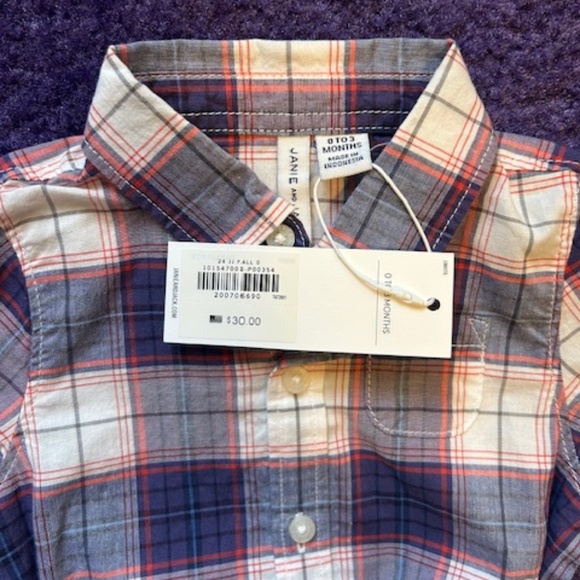 Janie and Jack red and blue plaid long sleeve Collared Onesie - 0-3M - NWT - Picture 3 of 3